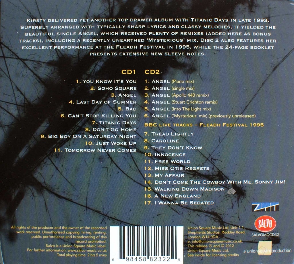 Titanic Days (2012 CD) back cover